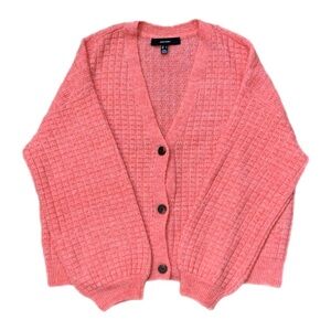 ero Moda Coral Pink Textured Waffle Knit Cardigan - Large